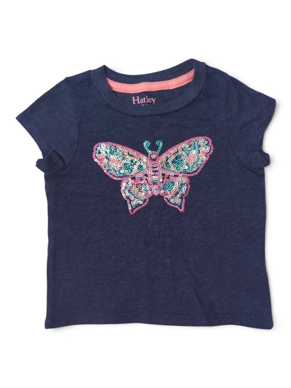 Hatley Navy Short-Sleeve Tee with Sequin Butterfly 3T